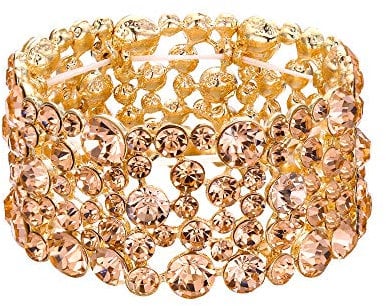 EVER FAITH Damen Österreichische Kristall Bridal breites Stretch-Armband Champagin-Rosa Gold-Ton