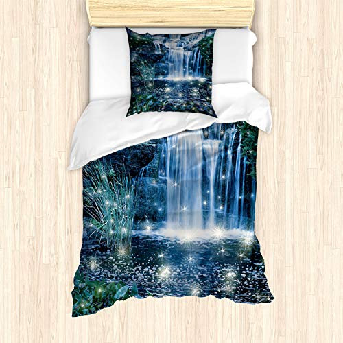 ABAKUHAUS Wasserfall Bettbezug Set für Einzelbetten, Zauberfee Cascade, Milbensicher Allergiker geeignet mit Kissenbezug, Grau Grün
