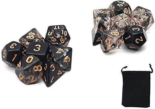 DollaTek Dadi poliedrici Trasparenti Set Giochi da Tavolo Dadi 2 Set Dadi 2 x 7 (14 Pezzi) Serie Die D20 D12 D10 D8 D6 D4 Dadi DND DND Rpg MTG Doppi Colori One Piece (Nero)