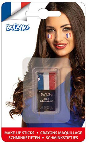 Boland 61986 - Pluma de maquillaje Francia, 3 colores en un bolígrafo, bandera de país, color del cuerpo, fácil de aplicar y quitar, Copa del Mundo, Campeonato de Europa, fiesta temática, carnaval