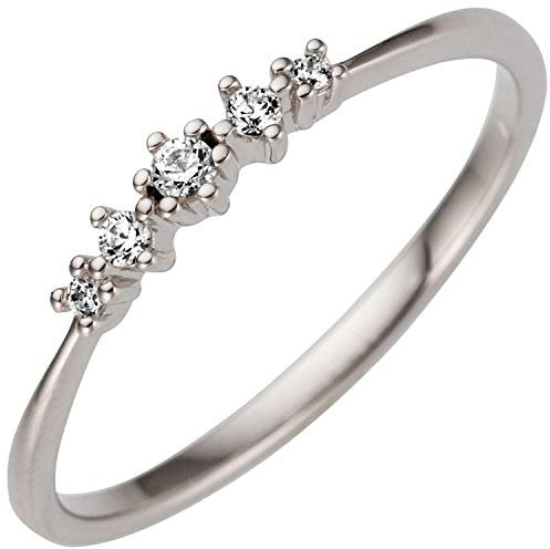 Schmaler Ring aus 585 Gold Weißgold mit 5 Diamanten Brillanten 0,08ct., Ringgröße:Innenumfang 60mm ~ Ø19.1mm