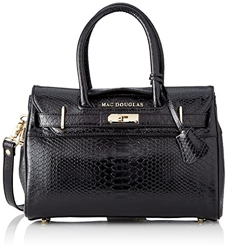 Mac Douglas - Sac à Main façon Python Noir - Le PYLA de la collection BRYAN - Taille XS : 34,5 * 25 * 12,5 cm - Porte-clef amovible - 3 poches intérieure dont une zippée – Bandoulière amovible