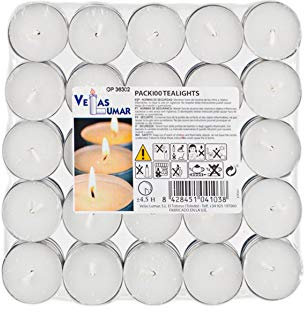 New Home Pack 100 Unidades Velas de té Blancas. 4,5 Horas de combustión