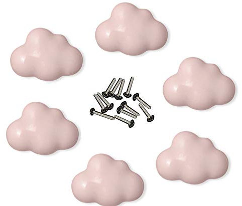6 pièces d'armoire en céramique poignée de tiroir en forme de nuage poignée pour de chambre d'enfants armoire placard de rangement bibliothèque (Rose)