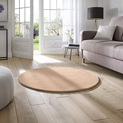 Taracarpet Supersoft kurzflor Teppich Fiona Wohnzimmer Schlafzimmer Kinderzimmer Flur Läufer waschbar rutschfest Uni beige 120 cm rund
