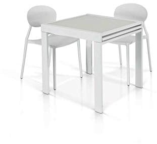 Mar.c.a. Design, Table Extensible, Table Salle à Manger avec Plateau en Verre Blanc, Table à Manger avec Pied de Table Metal - Table a Manger Fermée 70x70x75H et Ouverte 140x70x75H, Made in Italy