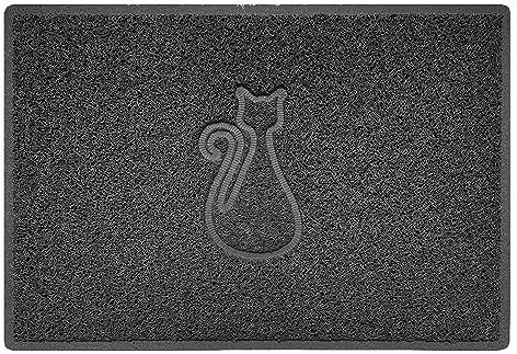 Nicoman Cat Embossed Shape Door Mat Dirt Trapper PVC Spaghetti Mat Washable Quick Drying Barrier Doormat-Dark Grey (Drainage Open-Back)-Large (90x60cm)
