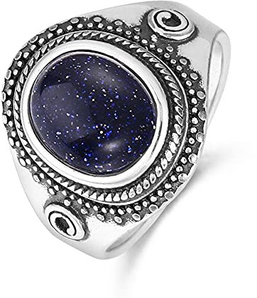 DJMJHG Luxus Big Blue Sandstein Vintage Ring Für Frauen Männer 925 Silber Edlen Schmuck Party Jubiläum Hochzeitsgeschenk 10