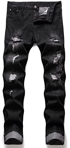 AITITIA Men's Ripped Regular Fit Jeans, 3336 Black, 32