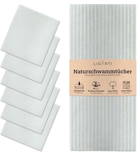 Ligarti Schwammtücher aus Holz (100% öko & waschbar) Set Spültücher nachhaltig kompostierbar I Allzwecktücher für den Haushalt Made in Germany I Spüllappen kompostierbar, Spülschwamm (Grau I 6Set)