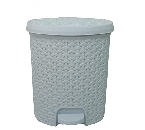 Muddy Hands Rattan Effect Plastic Foot Pedal Bin Home Bedroom Bathroom Rubbish Waste Dustbin (5.5 Litre, White)