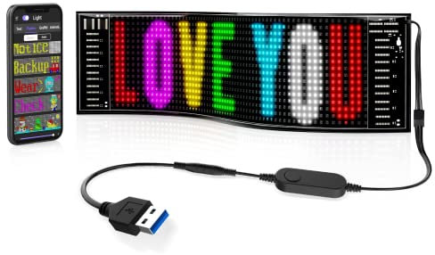 RAYHOME Panneau LED publicitaire lumineux à défilement - USB flexible - 5 V - Contrôle par application Bluetooth - Affichage LED programmable pour magasin, voiture, bar, hôtel (38,1 x 10,2 cm)