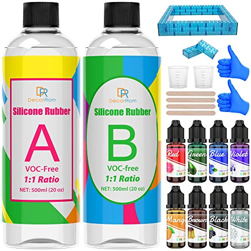 Silikon Kautschuk - 1.1kg/1L Flüssig Silikon mit Silikon Farben, Ziegel Entformen für Silikonform Herstellun - Einfaches 1: 1 Verhältnis Silikon für Harzformen,Form,Guss,Schmuckherstellung,Basteln
