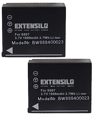 EXTENSILO 2X Akku Ersatz für Panasonic CGA-S007E, CGA-S007A/B, CGA-S007, CGA-S007A/1B für Kamera (1000 mAh, 3,7 V, Li-Ion)