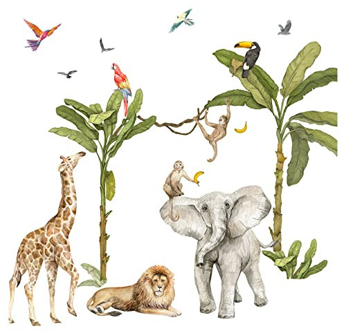 Grandora Wandtattoo Safari Tiere und Palme Wandsticker für Kinderzimmer Babyzimmer Wandaufkleber Wanddeko DL803-3