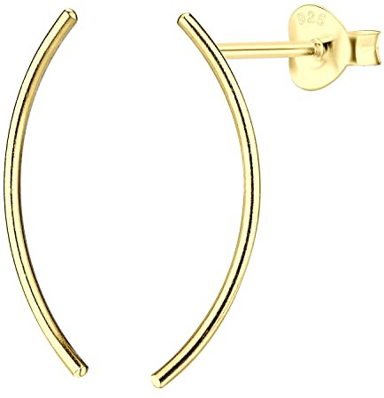 LÖB Damen Ohrringe 925 Silber Vergoldet Stecker mit Stab Gebogen Linie Bogen Ohrstecker Lang Dünn Schlicht Modern Geometrisch Gold