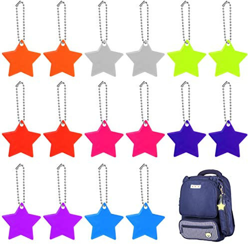 OSDUE Sicherheits Reflektor Anhänger,Kinder Reflektor Anhänger, Stern Reflektierend Anhänger, für Schultasche Kleidung Rucksack Radfahren Gehen Laufen(16 Stücke)