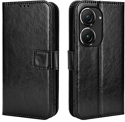 HAOYE Coque pour ASUS Zenfone 9 Etui Portefeuille, Magnétique Premium Cuir PU/TPU Flip Case Cover, Antichoc Housse avec Carte Fentes/Stand Fonction. Noir