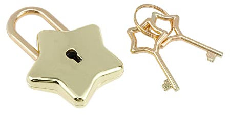 Pufguy Mini Metal Padlock Star-Shaped Padlock with Key Cute Lock for Jewelry Box, Purse, Luggage, Letter Box, Diary,Handbag, Cabinet, Treasure Chest-1pcs(Gold)