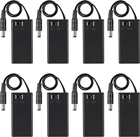 AEDIKO 8pcs 9V Battery Holder 9V Battery Holder with ON/Off Switch 9V Battery Case with DC 5.5 x 2.1mm Plug Leads 9V Battery Case Holder with Cover Storage Case Holder (with DC 5.5 x 2.1mm Plug)