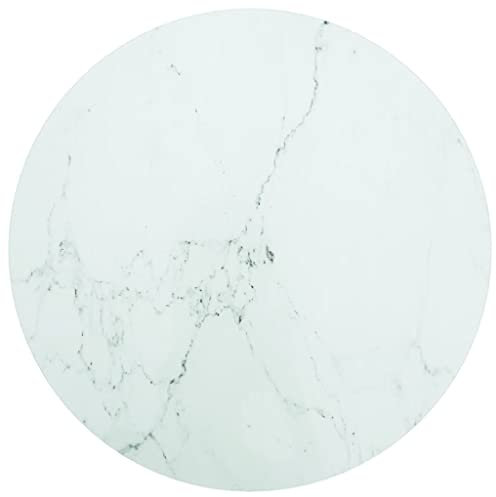 homiuse Tischplatte Weiß Rund 60x0,8 cm Hartglas in Marmoroptik Runder Desktop Gehärtetes Glas Tischplatte Ersatzteil für Esstisch Couchtisch Garten Tische Langlebig Leicht Reinigen Einfacher Stil