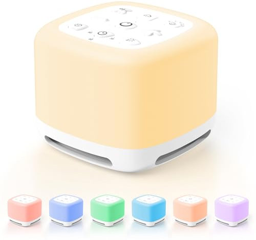 OQIMAX Macchina Rumore Bianco, 3 in 1 Rumore Bianco Neonato Portatile per Dormire, 7 Luce Notturna, 40 Suoni Rilassanti, USB Ricaricabile, Temporizzata, Funzione Memoria, Sonno, Viaggi, Casa, Ufficio