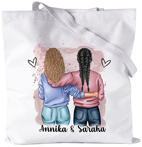 Kiddle-Design Beste Freundin Jutebeutel Weiß Personalisiert Name Geschenk Geburtstag Freundschaft Best Friend Freundinnen-Geschenk selbst gestalten