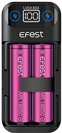 Lush Box Dual 18650 Charger for Efest, Micro-USB Outlet, LED Screen, Equipped with a Magnetic Cover, 2-in-1 Power Bank/Battery Charger, TVDC, 2ml Cartridge No Nicotine
