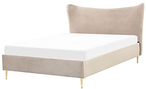 Polsterbett Samt grau-beige taupe 140x200 cm mit goldenen Metallbeinen Chaleix