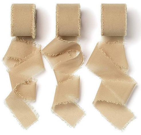 AOKSUNOVA Chiffonband Braun Geschenkband Chiffon 2,5cm x 18,9m Schleifenband Breit Stoffband Fransenband