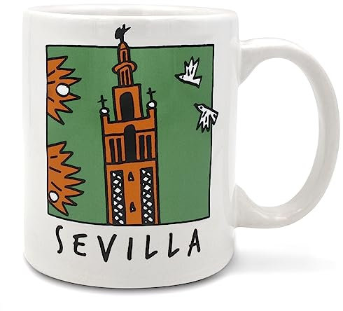TBOC Tasse Petit Déjeuner des Porcelaine [Giralda] Mug Souvenir Séville Andalousie Espagne | Idee Cadeau Original Personnalisé pour Papa Maman Professeur Ami Mug Café Fete Ville Moderne