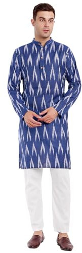 SKAVIJ Herren-Kurta-Pyjama-Set aus 100% Baumwolle, indisches Ethno-Henley-Hemd, Lange Ärmel, Freizeithose, Yoga-Outfits (Marine, X-Large)
