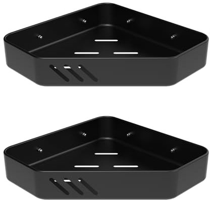 Ibergrif M34034B, Étagère de douche sans perçage, Étagère d'angle pour shampoing et gel douche, Fixation murale, 2 pièces, Noir