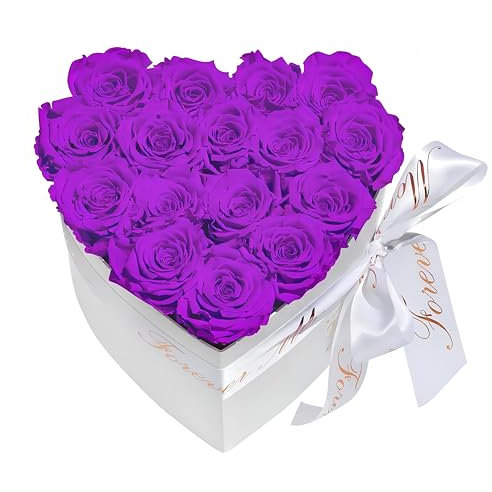 FORTTS Konservierte Rosenbox, 18 Stück Echte Rosen für immer Blumen mit herzförmiger Box, Ewige Rose Last 3 bis 5 Jahre für Muttertag Valentinstag Geburtstagsgeschenk Party Dekorationen (Classic