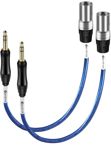 Devinal [20 AWG Silver-Plated OFC 1/4 inch to XLR Cable Hi-Fi Grade Balanced 6.35mm Quarter-inch TRS to XLR Male Interconnect Cord for Speakers, Mixer, 1ft 2pack