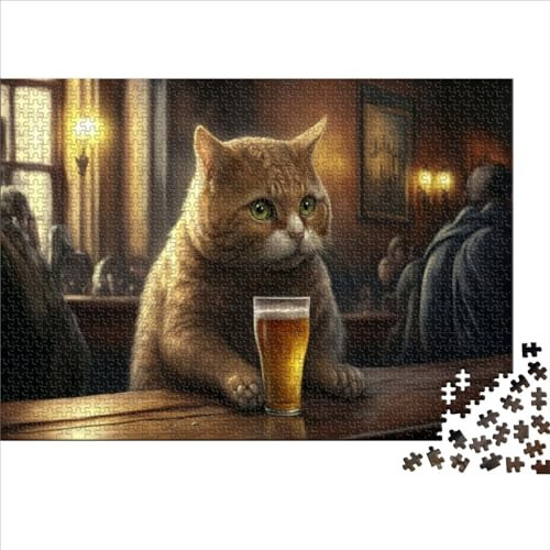 1000 Pieces Jigsaw Puzzle Funny Cat Beer Jigsaw Puzzle for Adults Wooden Jigsaw Challenging Game 1000pcs (75x50cm)