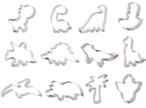 DKDDSSS 12 pcs Cortadores Galletas Dinosaurio, Moldes de Galletas, Moldes para Galletas de Dinosaurio para Pastel, Cookie, Fondant, Cortadores de Galletas de Navidad
