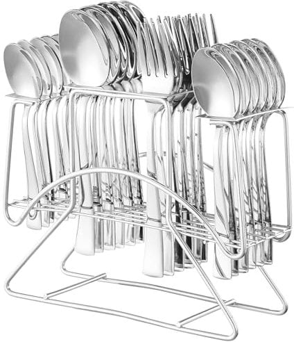 BishtHub Stainless Steel Cutlery Set 24 Pieces (Contains- 6 Tea Spoons, 6 Snack Spoons and 6 Forks) Flatware Set for Dining Table
