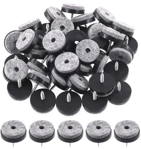 Keadic Lot de 40 patins en feutre à visser pour meubles en bois, chaises, tables, pieds de 28 mm de diamètre (noir)