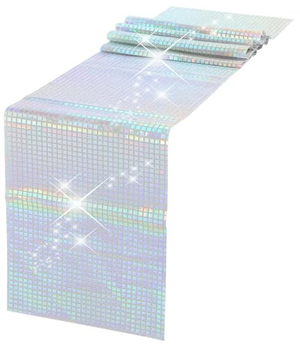 DSLSQD Disco Party Tischläufer,30x180cm Bunte Disco Tischdecke,Glitter Paillette Tischläufer,Discokugel Tischläufer,für Retro 70er 80er Jahre Disco Party Deko Geburtstag Tanzparty Hochzeit Tischdeko