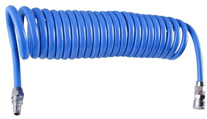 AOMIKITSTU Druckluftschlauch PU 6 Meter, 12×8mm Druckluft-Spiralschlauch, Blau Elastischer PU-Luftschlauch Druckluft, Luftdruckschlauch für Kompressorschlauch