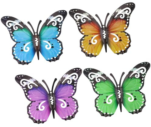 RESTALLADNWEST 4 PCS Large Metal Butterfly Garden Ornaments Outdoor, Metal Wall Art Big Butterfly Decorations for Outside Garden Shed Fences Yard Decorations Wall Hanging(27 * 22CM)