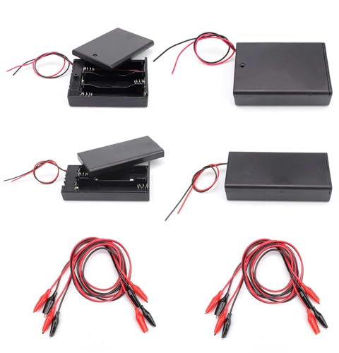 HJIAMA 2 Pezzi 2 Nuclei 18650 Portabatterie e 2 Pezzi 3 Nuclei Porta Batterie AA con Alimentazione Commutazione Battery Holder Case, Viene Fornito con 4 Cavi con Clip Coccodrillo Doppia Estremità