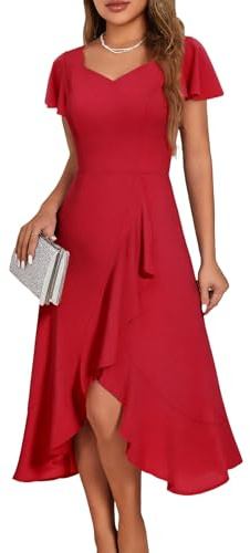 HomRain Women’s Ruffle Sleeves Wedding Guest Dress Ruffle Split Formal Cocktail Vintage Dresses for Women Evening Party