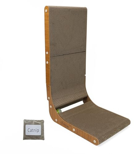 DIVCHI L Shape Vertical Cat Scratcher 69cm High Scratching Board for Indoor Cats Protecting Furniture Scratch Pad Cardboard Cat Scratching with Ball Toy