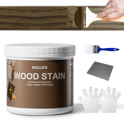 MOLLOR Holzbeize & Holzfarbe Wasserbasis 500g, 2-in-1 Färbung&Versiegelung, ohne Grundierung/Decklack, schnelltrocknend geruchsarm ungiftig Innen-/Außenmöbel (Schwarzes Sandelholz mit Werkzeugen)