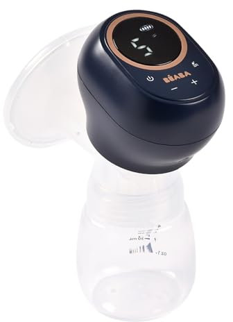 BÉABA, Tire lait electrique Simple, Nomade et Léger, 3 Modes, 9 Niveaux, Silencieux, Grande Contenance 180mL, Veilleuse, Minuterie, Fonction Mémoire, 6 séances, Charge USB C, Night blue