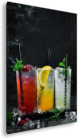 Leinwandbild Farbige Cocktails, erfrischend und stilvoll, Sinnesfest im Glas. Format: 70x50 cm XXL Kunstdruck Bild auf Keilrahmen/Wandbild/Wohnzimmer Deko