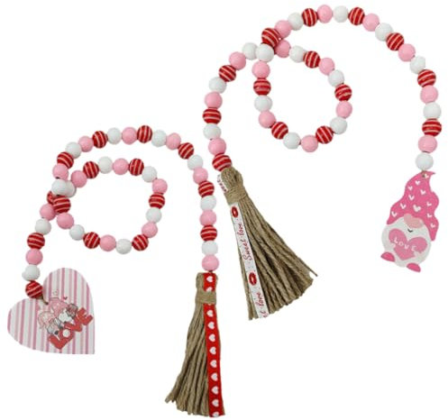 Amosfun 2pcs Valentine's Beads Christmas Bead Garland Nursery Room Bead Ornament Wall Hanging Bead Heart Tassel Garland Hanging Prayer Beads Garland Decor Love Door Wreath Fringe Rope