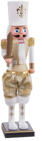 LOLAhome Soldado Cascanueces de Navidad con música y Movimiento Blanco y Dorado de 52 cm